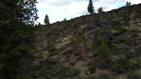 Flying Toward Cliff Face With Trees and Large Boulders  Video stock 249822643