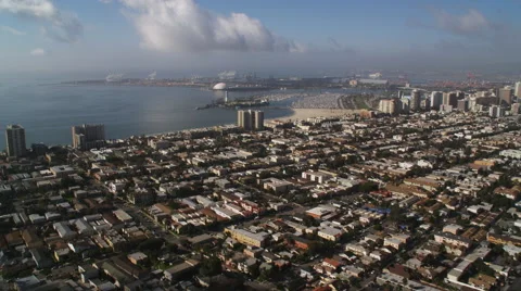 Flying toward Los Angeles Harbor. Shot in 2010. Stock Footage 59106706