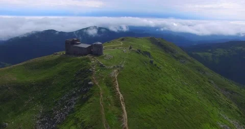 Flying toward old observatory, next to the clouds.Ukraine Stock Footage 65300106