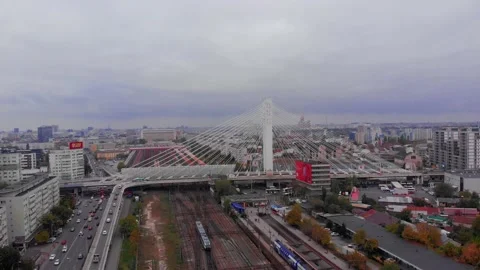 Flying towards Basarab bridge. Bucharest. Romania Stock Footage 164373872