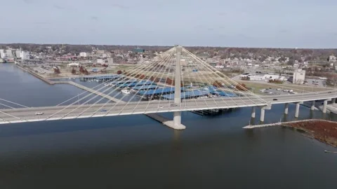 Flying Towards Bridge Stock Footage 256458739