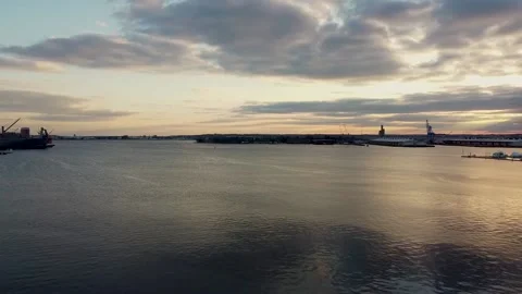 Flying towards the Canton Waterfront Stock Footage 171245721