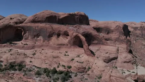Flying towards Corona Arch in Moab Utah on a clear day Stock Footage 140200526