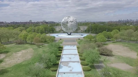 Flying Towards the Flushing Meadows Globe Stock Footage 75579033