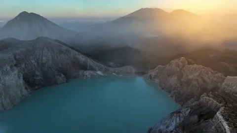 Flying towards Ijen volcanic caldera, Ijen volcano crater in East Jawa Stock Footage 252180267