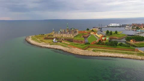 Flying towards Kronborg castle in Denmark Stock Footage 295484888