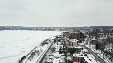 Flying towards lake simcoe winter time Stock Footage 232323780