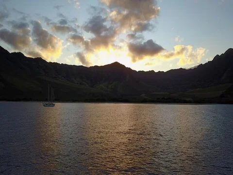 Flying towards Makua Sunrise Stock Footage 80973478