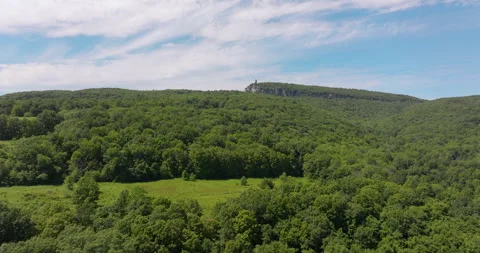 Flying towards Mohonk Fire Tower Stock Footage 329845406