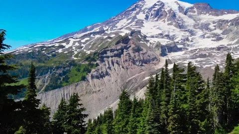 Flying towards Mount Rainier over green trees Stock-Footage 163071597