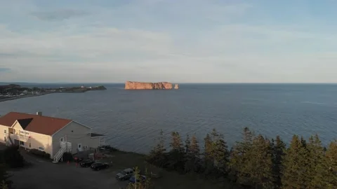 Flying towards Perce Rock Stock Footage 143165093
