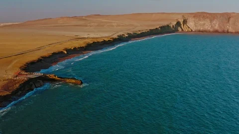 Flying towards Playa Roja Beach in Paracas, Peru Stock Footage 115988041
