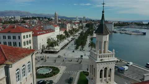 Flying towards Riva in Split Croatia Stock Footage 142246601