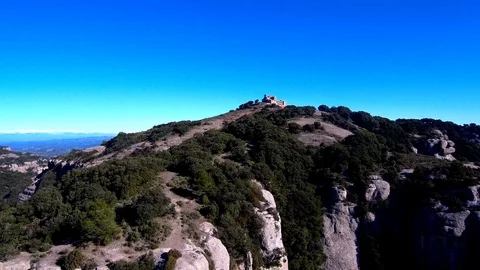 Flying towards a romanesque monastery Stock Footage 86416290