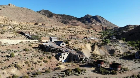 Flying Towards Ruins of Mining Mill in Gold Hill NV - Aerial Drone Stock Footage 111297427