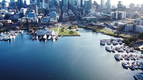 Flying towards Seattle downtown Stock Footage 124691689