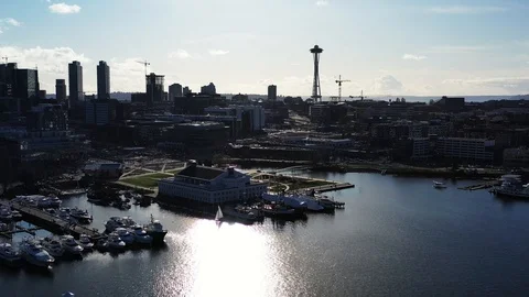 Flying towards Space Needle Stock Footage 124676839