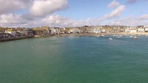 Flying towards St Ives in Cornwall Drone footage Stock Footage 84217529