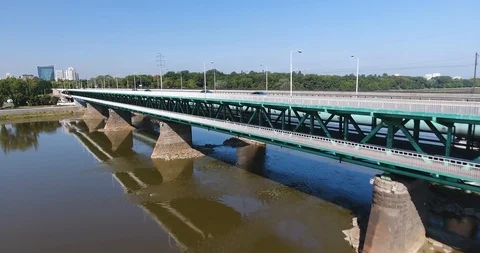 Flying Towards Two Level Traffic Bridge In Warsaw Stock Footage 93342468