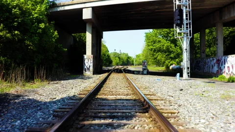 Flying Up the Tracks Stock Footage 196007147