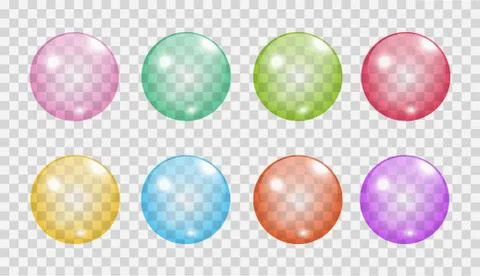 Flying transparent soap bubbles on checkered background. Realistic colored balls Stock Illustration