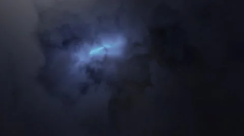 Flying trough cloud tunnel lit with storm lightning flashes Stock Footage 68276286