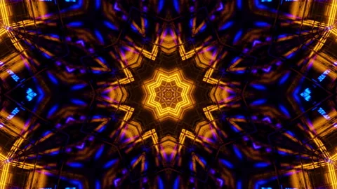 Flying in a tunnel with flashing yellow fluorescent lights. Kaleidoscope Stock Footage 200965660