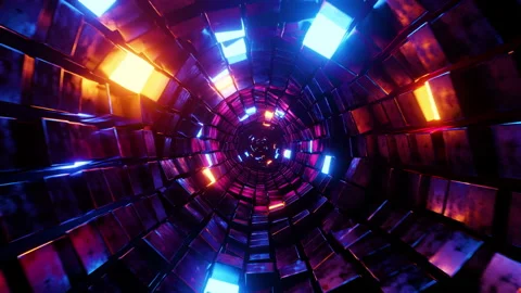 Flying in a tunnel with glowing cubes. Infinitely looped animation. Stock Footage 196285898