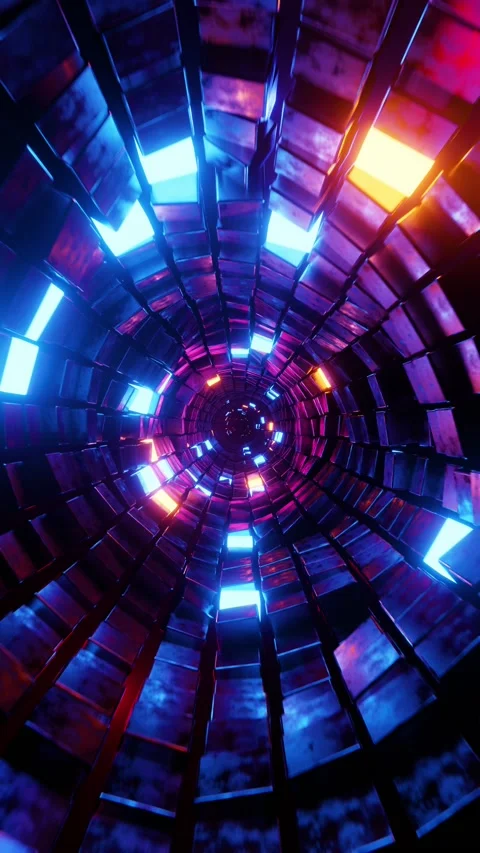 Flying in a tunnel with glowing cubes. Vertical looped video Stock Footage 226372434