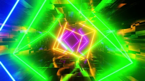 Flying in a tunnel with neon cubes. Looping animation. Stock Footage 196577425