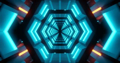 Flying into tunnel, sci-fi spaceship corridor. イラスト素材