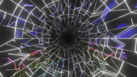 Flying in tunnel with sharp mirror edges, bright electric magic lines. Stock Footage 300658176
