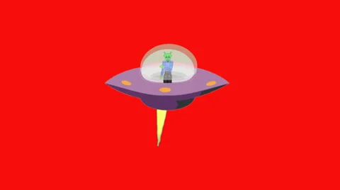 Flying UFO on Red Screen:  Looping Video stock 35685808