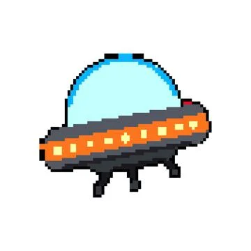 Flying ufo ship pixel art vector illustration Stock Illustration