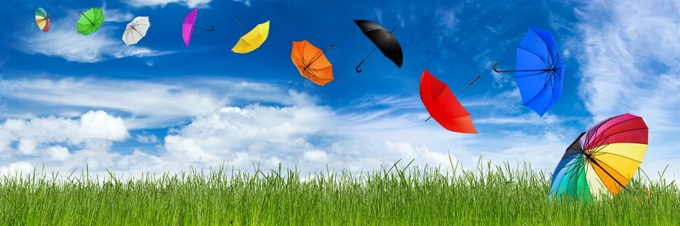 Flying umbrellas Stock Photos