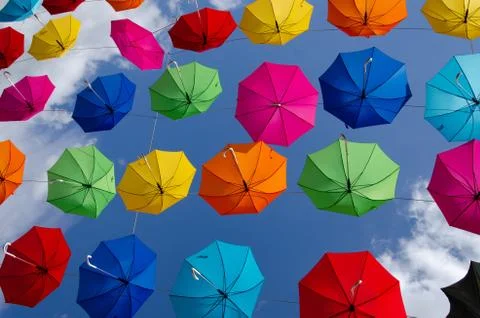 Flying Umbrellas Stock Photos