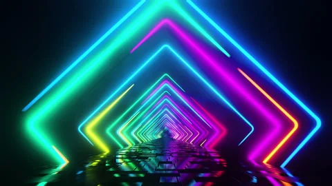 Flying under arches painted with multicolored light. Infinitely looped animation Stock Footage 203711060