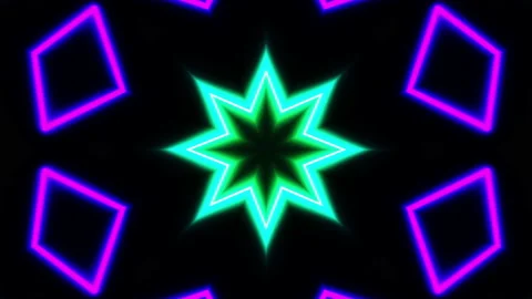 Flying under arches painted with multicolored light. Kaleidoscope VJ loop. Stock Footage 207416072