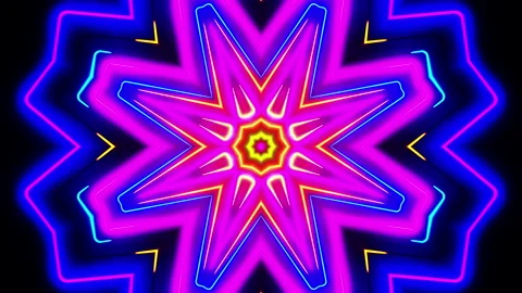 Flying under arches painted with multicolored light. Kaleidoscope VJ loop. Stock Footage 207418193