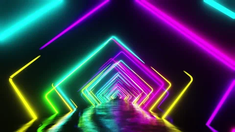 Flying under arches painted with multicolored light. Infinitely looped animation Stock Footage 207433706