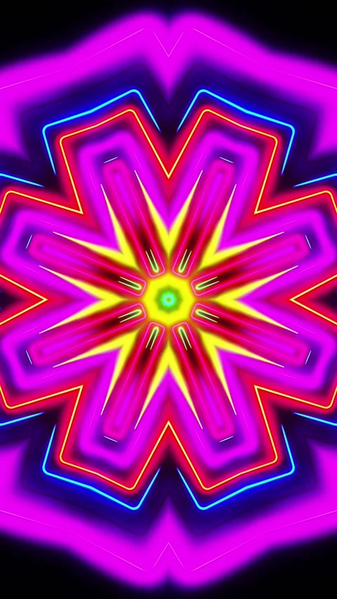 Flying under arches painted with multicolored light. Vertical looped Kaleid.. Stock Footage 226374948