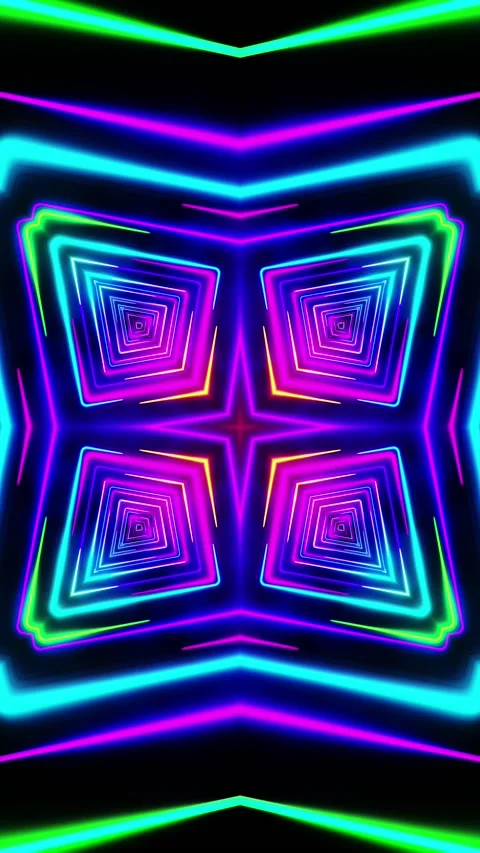 Flying under arches painted with multicolored light. Vertical looped Kaleid.. Stock Footage 228028340