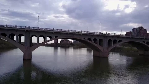 Flying under a bridge Stock Footage 77712184