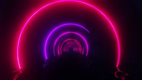 Flying under red neon arches. Infinitely looped animation. Stock Footage 202117973