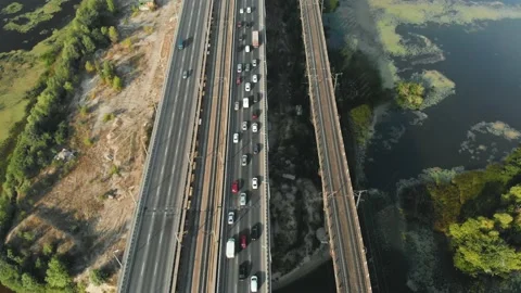 Flying under the road bridge Video stock 147465487