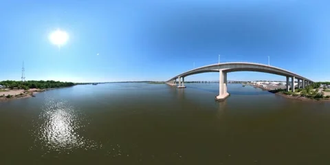 Flying under the Victory Bridge Stock Footage 198927183