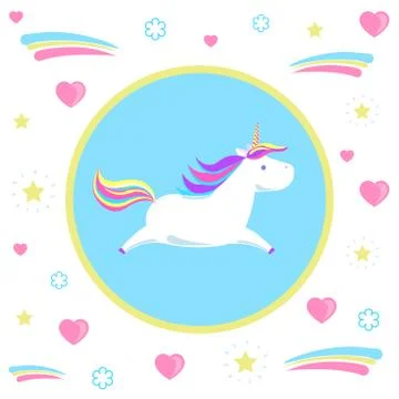 Flying Unicorn from Dream Pattern in Circle Vector Stock Illustration