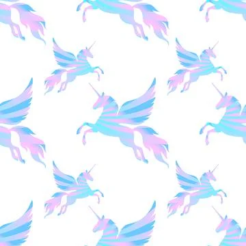 Flying unicorns silhouettes seamless pattern. Stock Illustration