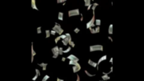 Flying US Dollar Bills Falling Rain on Black Background Stock Footage 322746276