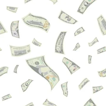 Flying US Dollars Seamless Pattern Vector Stock Illustration